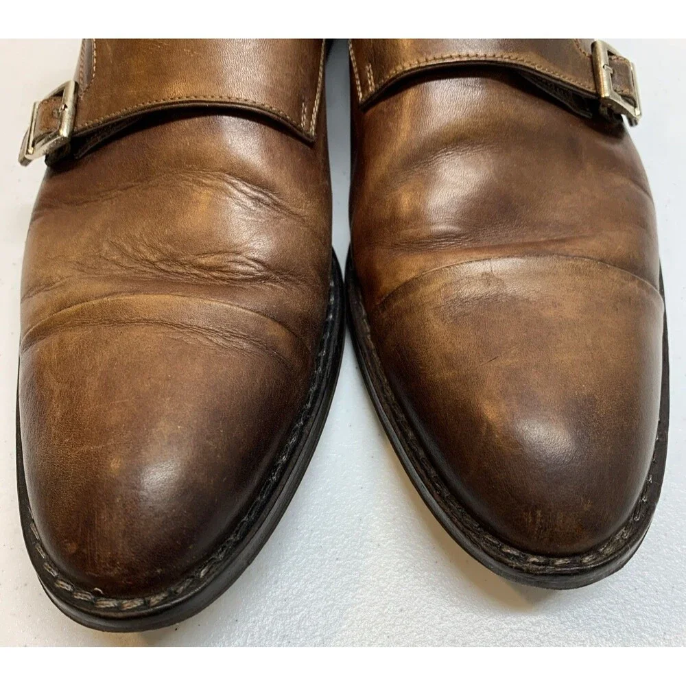 Peter Millar Monk Strap Dress Shoes Mens 10 Brown Leather Cap Toe Preppy